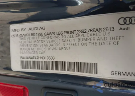 2017 Audi A4 2.0T Premium z USA, uszkodzony, nr VIN WAUANAF47HN019503